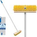 Lola Products Deck Scrub Brush w/ 48" Long Handle & 9" x 3.5" Scrubber, Durable Fiber Scrubber Bristles Remove Dirt, Grime, Grout, Leaves, Snow on Patios, Decks, Asphalt, Cement- Wet or Dry
