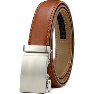 CHAOREN Leather Boys Belt, Dress Kids Belt with Ratchet Buckle Width 1", Adjustable for Formal Wear and School Uniforms (Brown)