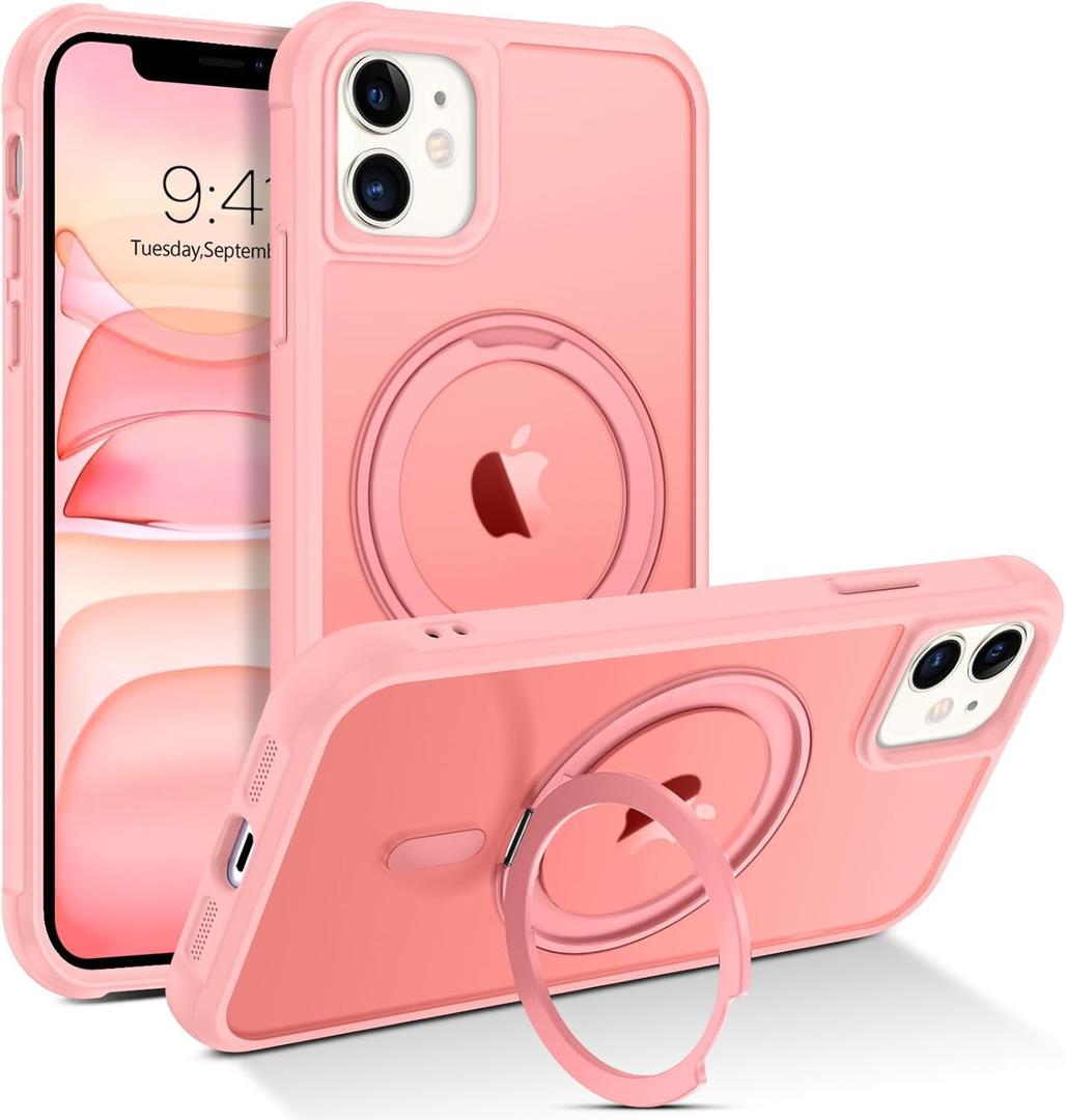 BENTOBEN for Magnetic iPhone 11 Case, Phone Case iPhone 11 [Compatible with MagSafe] Rotatable Ring Holder Kickstand Design Shockproof Women Men Girl Boy Protective Cover for iPhone 11 6.1" 2019, Pink