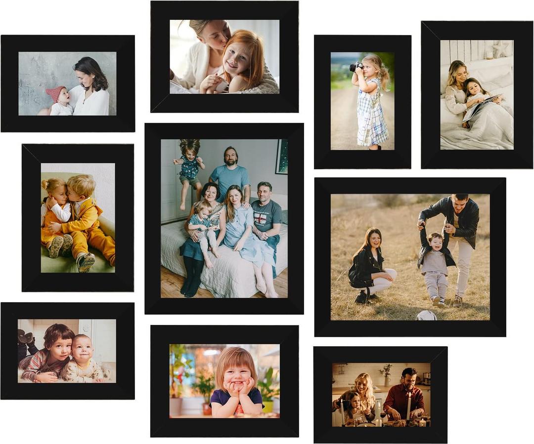 LUCKYLIFE Picture Frame Set 10-Pack, Gallery Wall Frame Collage with 8x10 5x7 4x6 Black Frames