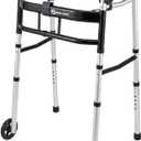 WHLICKS Folding Walkers for Seniors, Lightweight Aluminum Walker with 5'' Front Wheels and 2 Skis, Height Adjustable Standard Walker for Elderly and Disabled, Stable Frame up to 350 lbs