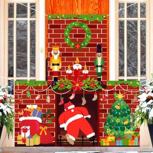 Christmas Door Cover 6.6 x 6.33 ft Fake Fireplace Backdrop Banner Red Wall Backdrop Xmas Hanging Banner Porch Sign for Indoor Wall Outside Front Door Winter Holiday Xmas Party Supplies