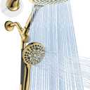 Dual Handheld Shower Head Combo, 2-in-1 Rain Shower Heads System 8 Inch Rainfall Shower Head and 10 Modes High Pressure Hand Held Showerhead with Built-in Power Wash (Gold)