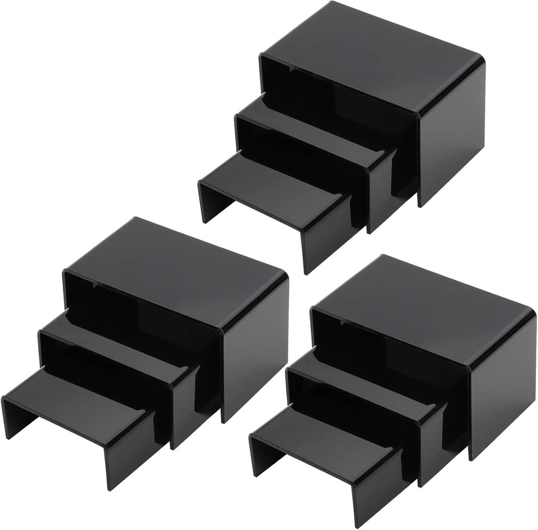 Hedume Set of 9 Black Acrylic Display Risers, Jewelry Display Riser, Product Display Stand for Figures, Buffets, Dessert, Cupcakes, Candy, Jewelry and Collectibles