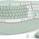 Wireless Keyboard and Mouse Combo,2.4G Full Size Wave Keys Ergonomic Keyboard with Wrist Rest for Natural Typing, 3 DPI Adjustable Ergonomic Mouse for Computer/Laptop/Windows/Mac (Avocado Green-A)