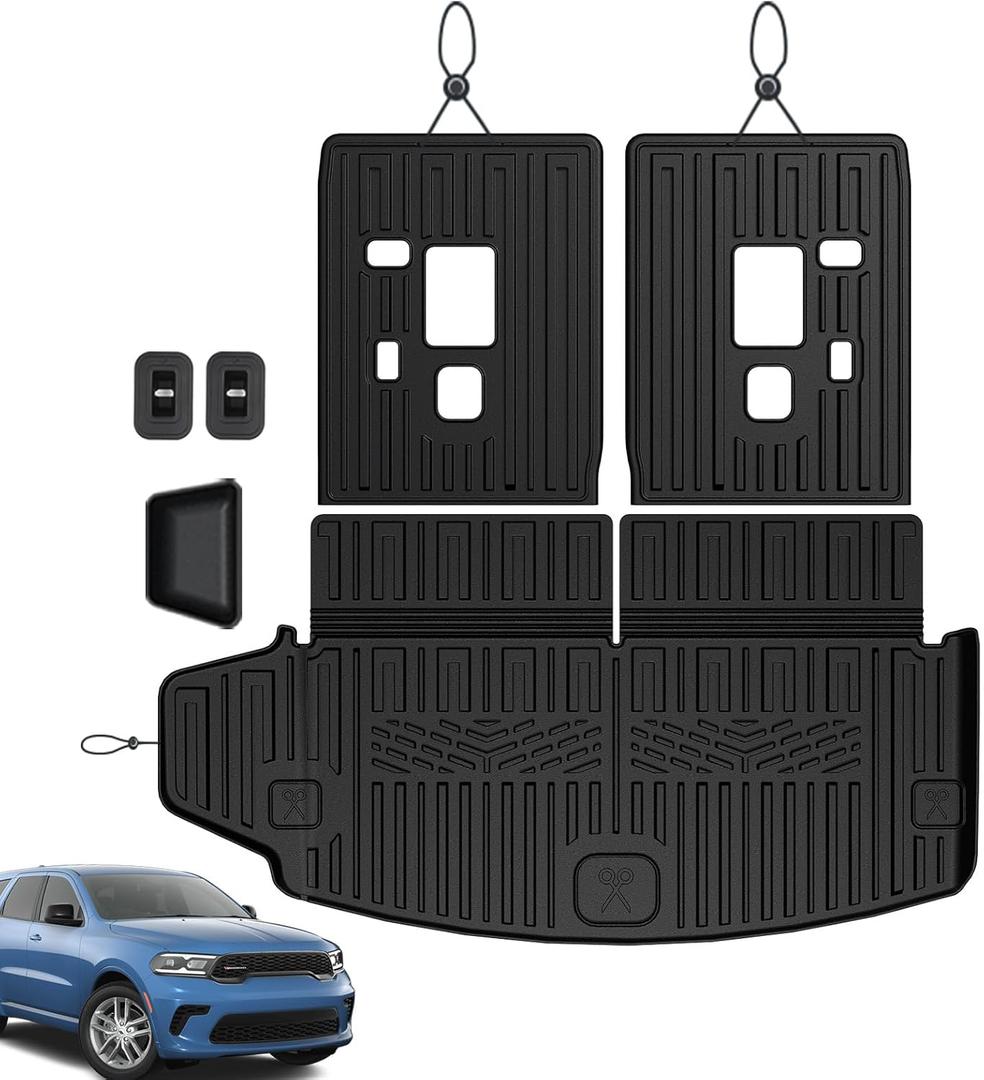 Cargo Mat Backrest Mats for 2016-2025 2026 Dodge Durango 6/7 Seats Car Mat Accessories, All Weather TPE Cargo Liner Trunk Mat SXT GT RT SRT 392 Hellcat(Cargo Mat+3rd Row Backrest Mats)