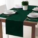 7 Pcs 72 x 13 Inch Wedding Velvet Table Runner and Placemat Set Velvet Console Runner Retro Farmhouse Table Mat for Wedding Holiday Kitchen Dining Decoration(Emerald Green)