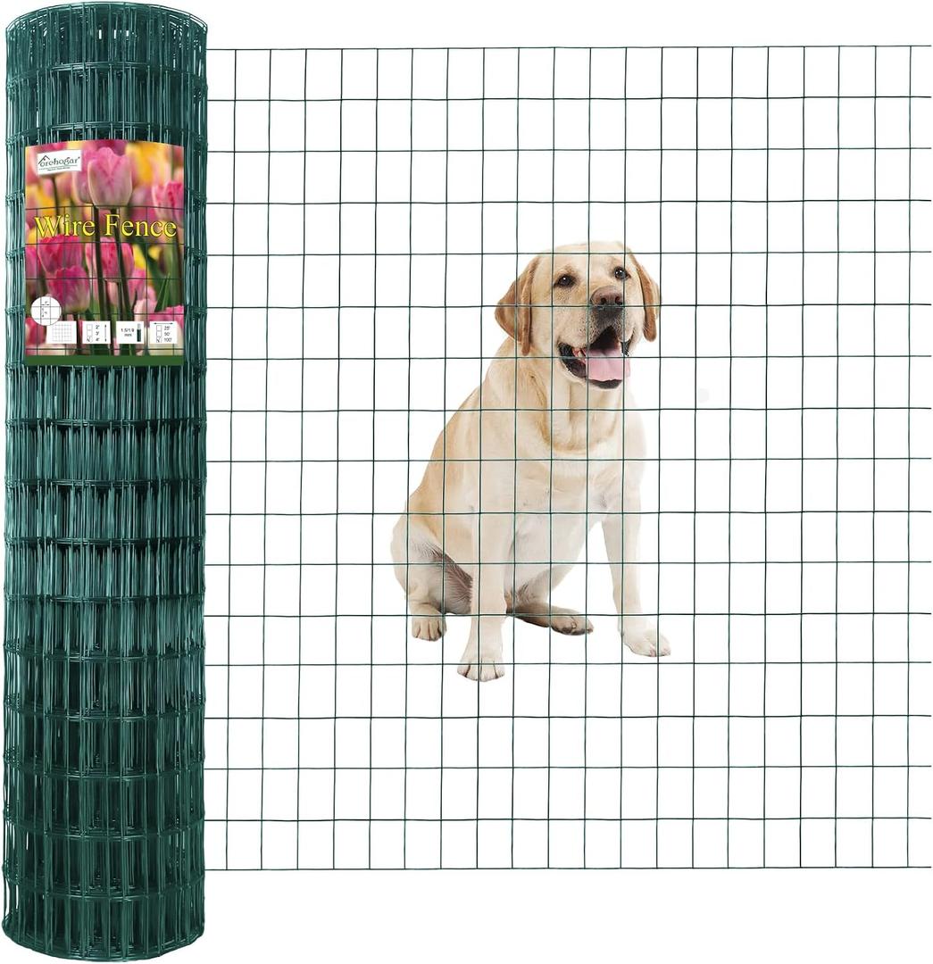 FOREHOGAR Green PVC Coated Welded Wire Fence 48 Inch x 100 Foot, 2 Inch x 3 Inch 16GA, Garden Border Fencing Roll Vinyl Coating Metal Wire Mesh for Yard Vegetable Plant Protection Poultry Netting