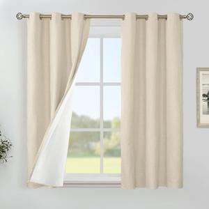 YoungsTex Natural Linen 100% Blackout Curtains 45 Inch Length, Short Thermal Insulated Black Out Drapes with Grommet Privacy Room Darkening for Bedroom Window, 2 Panels, 42 X 45 Inch