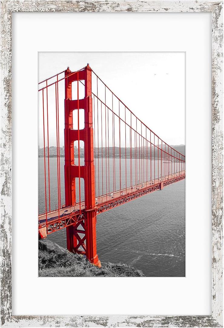 Frametory, 16x24 Frames Display 12x18 Picture with Mat or 16x24 Photo Without Mat, Shatter-Resistant Glass, Pre-Installed Wall Mounting Hardware - Distressed White