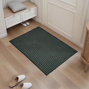 OJIA Washable Indoor Door Mats for Entryway 2'x3', Cotton Woven Black Front Door Mat Indoor Entrance, Small Entry Rugs Farmhouse Kitchen Rug, Rustic Bathroom Rug Throw Rugs for Doorway Bedroom