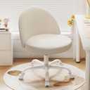 Velvet Vanity Chair with Wheels, Height Adjustable Swivel Makeup Chair, Armless Small Desk Chair for Bedroom/Office/Vanity Table, 250 lbs Capacity (Velvet, White)