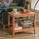 Side Table, Solid Wood Rectangular End Table with Storage Shelf, 2-Tier Coffee Table for Living Room, Rubber Wood Small Sofa Table, Nightstand 19.69 H x 13.39 W x 23.62 D Inches (Natural)