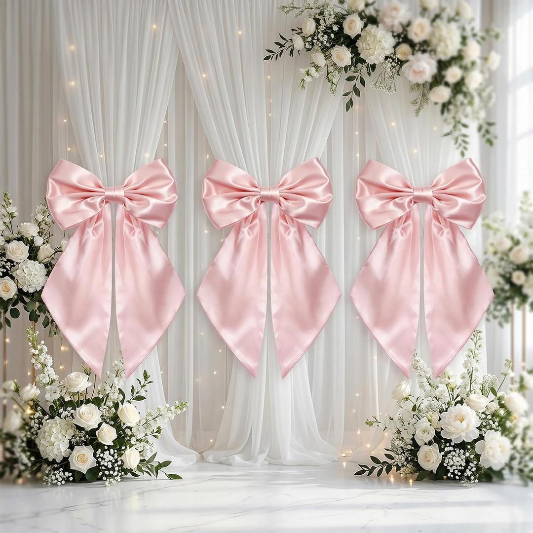 3 Pack Big Pink Bows for Coquette Room Decor, 23x11 Inch Satin Ribbon Bows, Pink Bow Decor Hanging Wall Decoration for Girl Bedroom Birthday Party Baby Shower