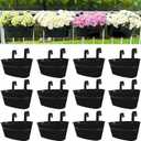 LaLaGreen Rail Planter Outdoor Plants(11.8 Inch, 12 Pack) Black Metal Iron Hanging Flower Pots Deck Railings Fence Buckets Modern Countryside Boho Style Wall Mount Window Box Plant Holder Porch Decor