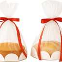 Sunnychicc 20 Pcs Christmas Clear Plastic Bake Bags with Red Ribbon 8 Inch Clear Cellophane Bags for Toast Bread Cookies Candy Chocolate Cake Christmas Gift Packaging Cake Tray and Gold Ribbon