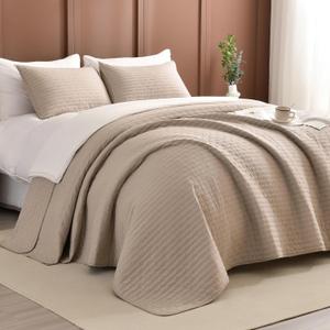 Lady Ann Oversized King Quilt Bedspread Set 128x120, 3 Pieces Extra Large California King Size Quilt Bedding Coverlet Set Ultra Soft Lightweight and Thin Comforter Linen Feel Bed Cover All Season