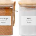 Flour and Sugar Containers - 34 oz Glass Jar with Bamboo Lid and Spoon, Sugar Holder and Canister for Countertop, Glass Containers for Coffee Beans, Tea, Flour, Nuts, Candy and Cookie (Set of 2), Square-34oz-2Pack