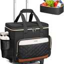 Ytonet Rolling Teacher Bag with Insulated Lunch Carrier, 15.6" Rolling Laptop Bag Women with Detachable Dolly, Large Roller Briefcase for Women Roller Tote Bags for Teacher Work Office Nurse Craft (Black/Beige/Brown)