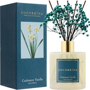 COCORRNA Reed Diffuser - Cashmere Vanilla 17 Fl.oz Reed Diffuser with 8 Sticks Scented Diffuser with Preserved Flowers for Bathroom Home Decor