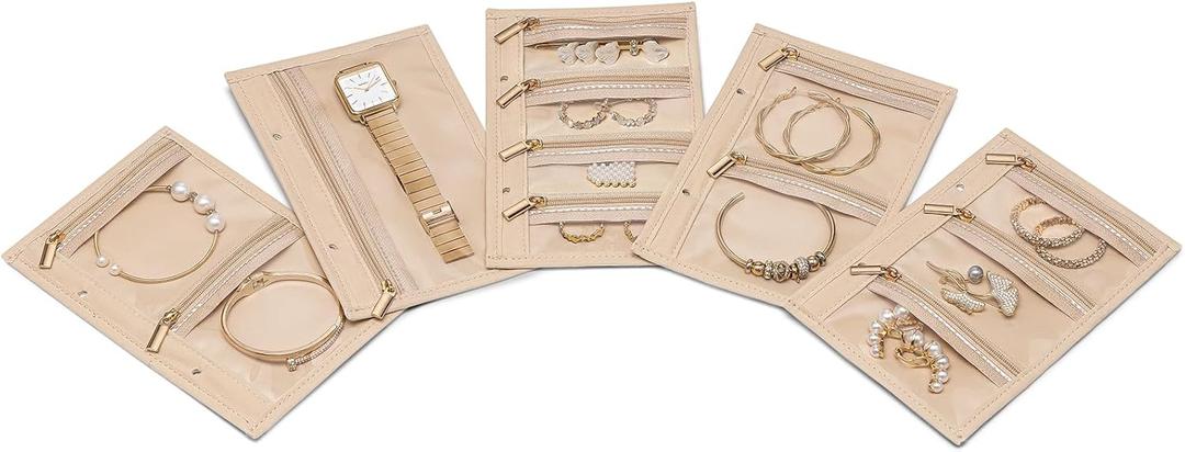 Vlando Travel Jewelry Bags, Jewelry Storage Pouch,5 Pcs Clear Velvet Zipper Pockets Bag for Travel Business Trip Jewelry Organizer for Women Girls