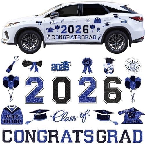 2026 Graduation Car Magnets Decorations Congrats Grad Car Magnets Stickers Blue and Black Graduation Car Decorations for Cars Metal Surface Fridge Garage Mailbox Graduation Party Supplies