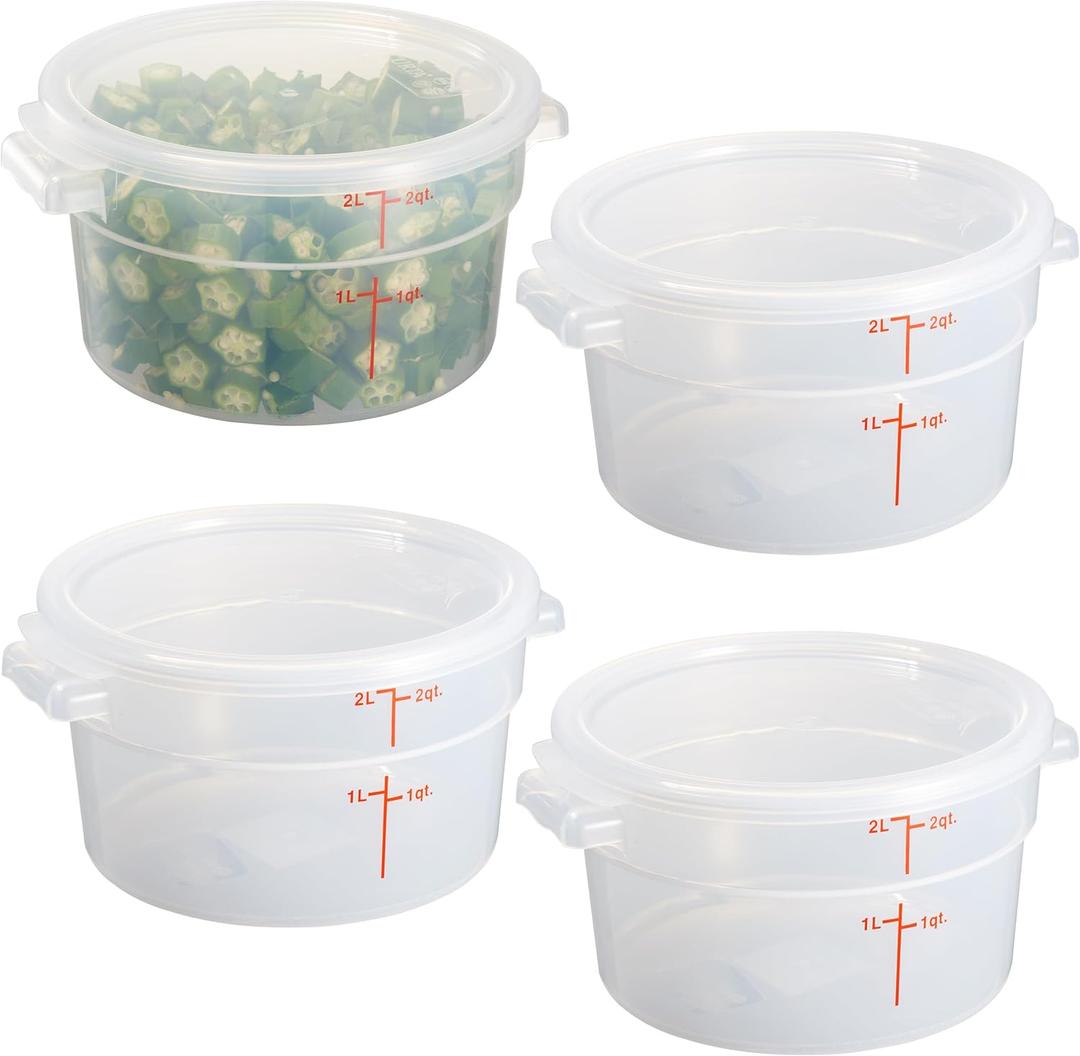 CURTA 2 Quart Translucent Round Food Storage Container with Lid, Pack of 4 NSF Listed, BPA-Free, Commercial-Grade Polypropylene, Freezer & Dishwasher Safe, Non-Stick, Easy-Read Graduations