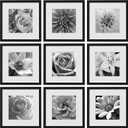 eletecpro 14x14 Picture Frames Set of 9, Classic Gallery Wall Frame Set Displays 10x10 Photos with Mat or 14x14 without Mat, Photo Frames Collage Wall Decor, Black Frames for Home Decor