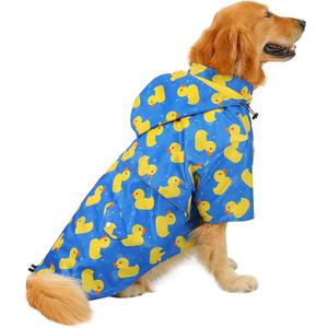 Dog Raincoat Poncho Double Layer Zip Rain Jacket with Removable Hood, Leash Hole for Small to XL Dogs and Puppies Ducks Blue - XL
