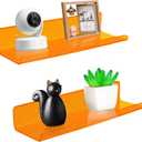 ROYALITA Small Acrylic Shelves Wall Mounted | Set of 2 | 12 Inches | Wall Hanging Plant Display Shelves, Room Decor Floating Wall Shelves for Gaming Room Bedroom, Living Room, Office, Orange
