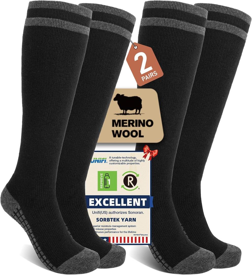 Merino Wool Compression Socks for Women Men (2/3 Pairs) Knee High Winter Thermal Thick Warm for Nurse Pregnant Travel