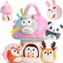 Interactive Plush Mushroom House Playset with 6 Stuffed Animal Toys  Soft Sensory Toy for Babies & Toddlers, Montessori Learning Plush with Crinkle Sounds  Portable Gift for Boys & Girls