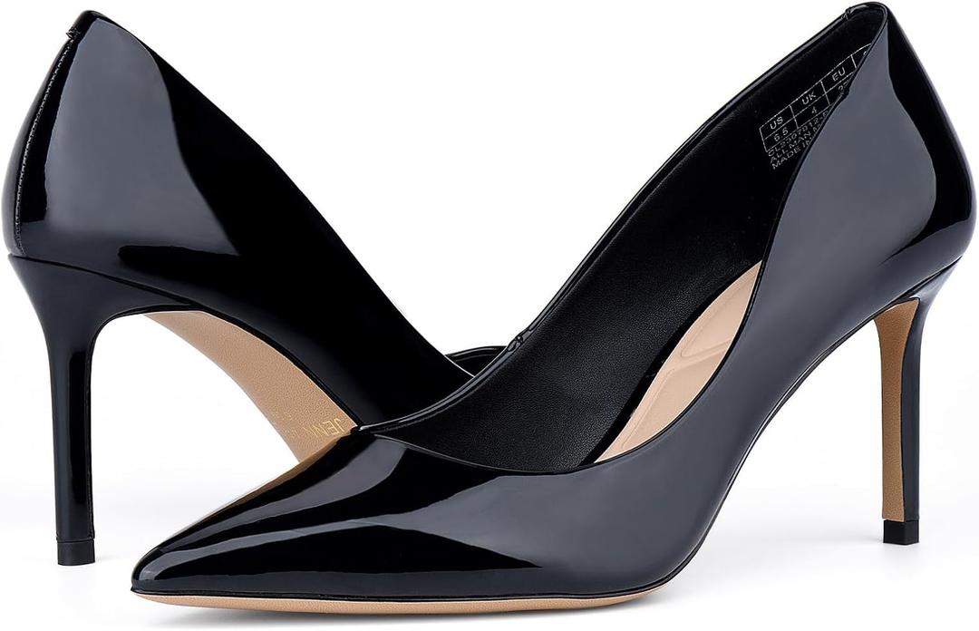 JENN ARDOR Women's Comfortable Stiletto Pumps 3 inch Elegant Gorgeous Closed Pointed Toe Slip On Solid High Heels for Ladies Wedding Dress Shoes (7, Black)