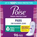 Poise Incontinence Pads & Postpartum Incontinence Pads, 3 Drop Light Absorbency, Long Length, 96 Count (4 Packs of 24),