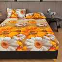 LweiPsqLin Full Floral Fitted Sheet - Soft Microfiber Bed Sheet with 15 Inch Deep Pocket, Shrink & Fade Resistant, Breathable Botanical Print Bottom Sheet