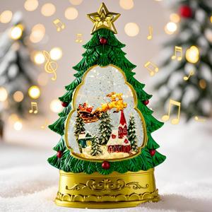 Musical Christmas Snow Globe Lantern - Glittering Prelit Christmas Tree Santa and Elk, USB Lined or Battery Operated Lighted - Christmas Decorations Indoor Home Decor