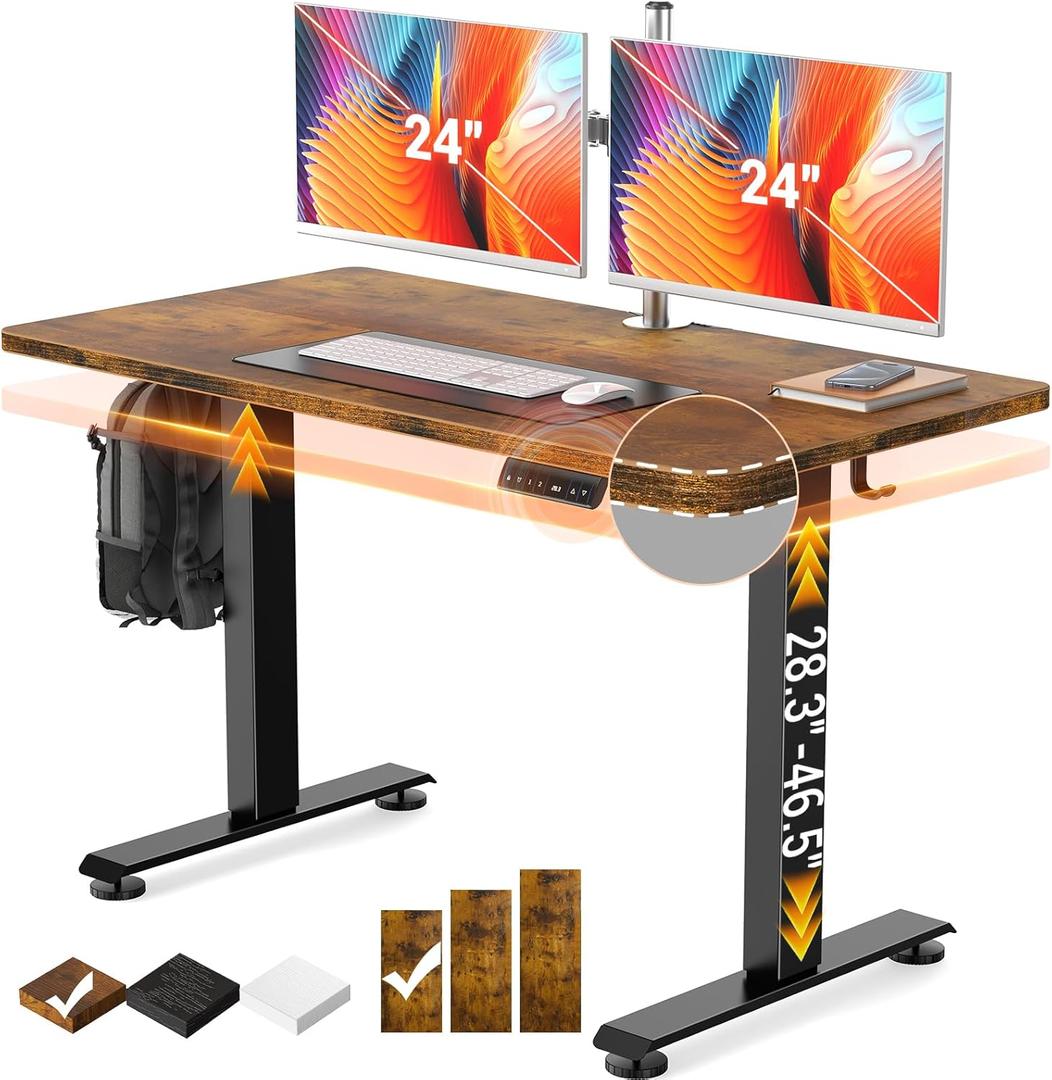 Veken 47.2" Standing Desk, Adjustable Height Office Desk with Wood Desktop, Computer Table for Home Work, Study and Gaming, Small Spaces, Modern Furniture, Brown Veken 47.2" Standing Desk, Adjustable Height Office Desk with Wood Desktop, Computer Table for Home Work, Study and Gaming, Small Spaces, Modern Furniture, Brown