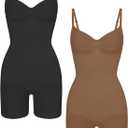 EUYZOU Shapewear Bodysuit for Women Tummy Control Seamless Sculpting Body Shaper Top (X-Small-Small, Black/Coffee 2pk)