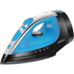 Sunbeam Steammaster Steam Iron, 1400 Watt, Large Anti-Drip Stainless Steel Nonstick Soleplate with 8' Retractable Cord, Horizontal or Vertical Shot of Steam and 3-Way Auto Shut-Off, Black/Blue