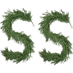 2 PCS 6FT Norfolk Pine Garland Realistic - 72" Thick Deluxe Faux Christmas Greenery Garland Artificial Green Winter Pine Garlands for Mantle Staircase Table Indoor Outdoor Holiday Decoration