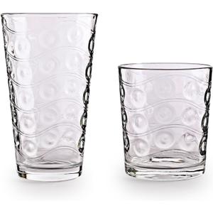 Circleware Cosmo Huge 16-Piece Glassware Set of Highball Tumbler Drinking Glasses and Whiskey Cups for Water, Beer, Juice, Ice Tea Beverages, 8-15.75 oz & 8-12.5 oz, Parade