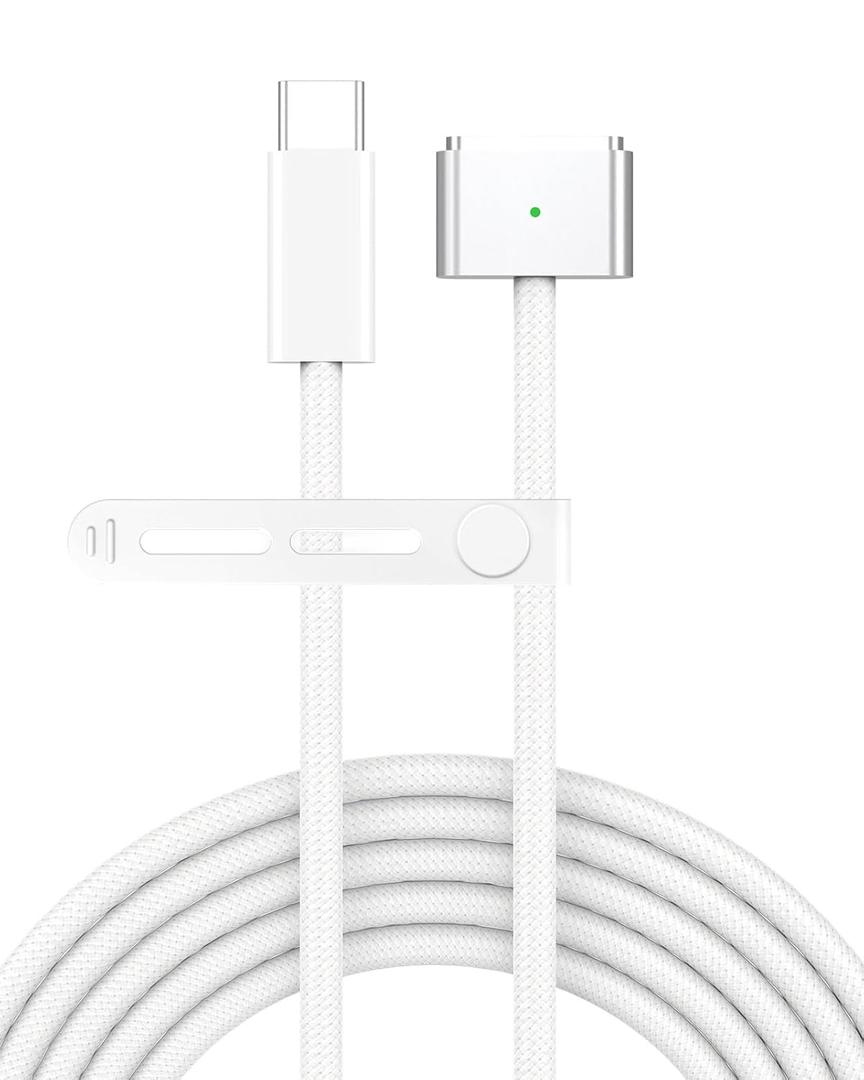 ZeitNah Upgraded USB-C to Magnetic Charging Cable for MacBook Pro/Air (2021-2025), 140W Fast Charging, 6.6ft Braided Replacement Power Cord for MacBook Charger, White