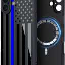 Case for iPhone 16 [Compatible with MagSafe] Thin Blue Line US USA Print Cool Design for Men Boys American Flag Stars and Stripes Patriotic Theme Soft TPU Protective Shockproof Mate Black