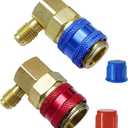 AC R134a Quick Coupler Adapter, 90 Degree Angle High Low Connector Kit with 1/4" SAE Male Flare, Auto Air Condition Freon Manifold Gauge Hose Conversion Set