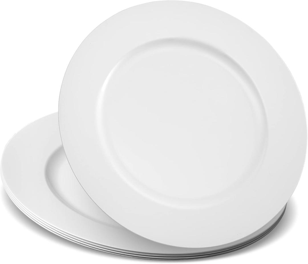 13'' Party Chargers Large Plates & Platters Great for Elegant Party's Weddings Tableware Great for Serving dish White, Pack of 6