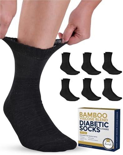 Pembrook Bamboo Viscose Diabetic Socks for Women & Men - 5 Pairs Ankle Diabetic Socks for Men 9-12 for Swollen Feet & Neuropathy | Moisture Wicking | Black