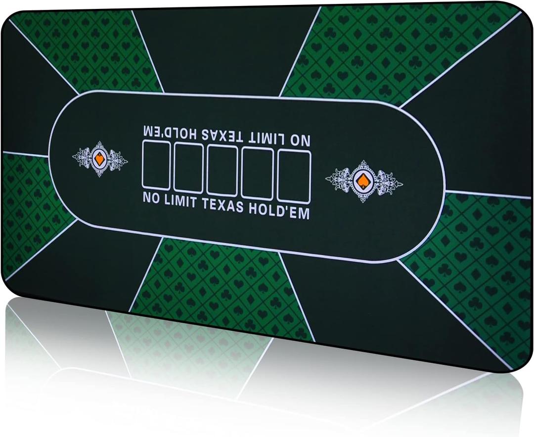 CONTINUE Upgraded Waterproof Poker Mat for 6 Players - Texas Hold'em & Blackjack - Anti-Slip Rubber Table Top Layout with Carrying Bag (47 x 24) (Dark Green)