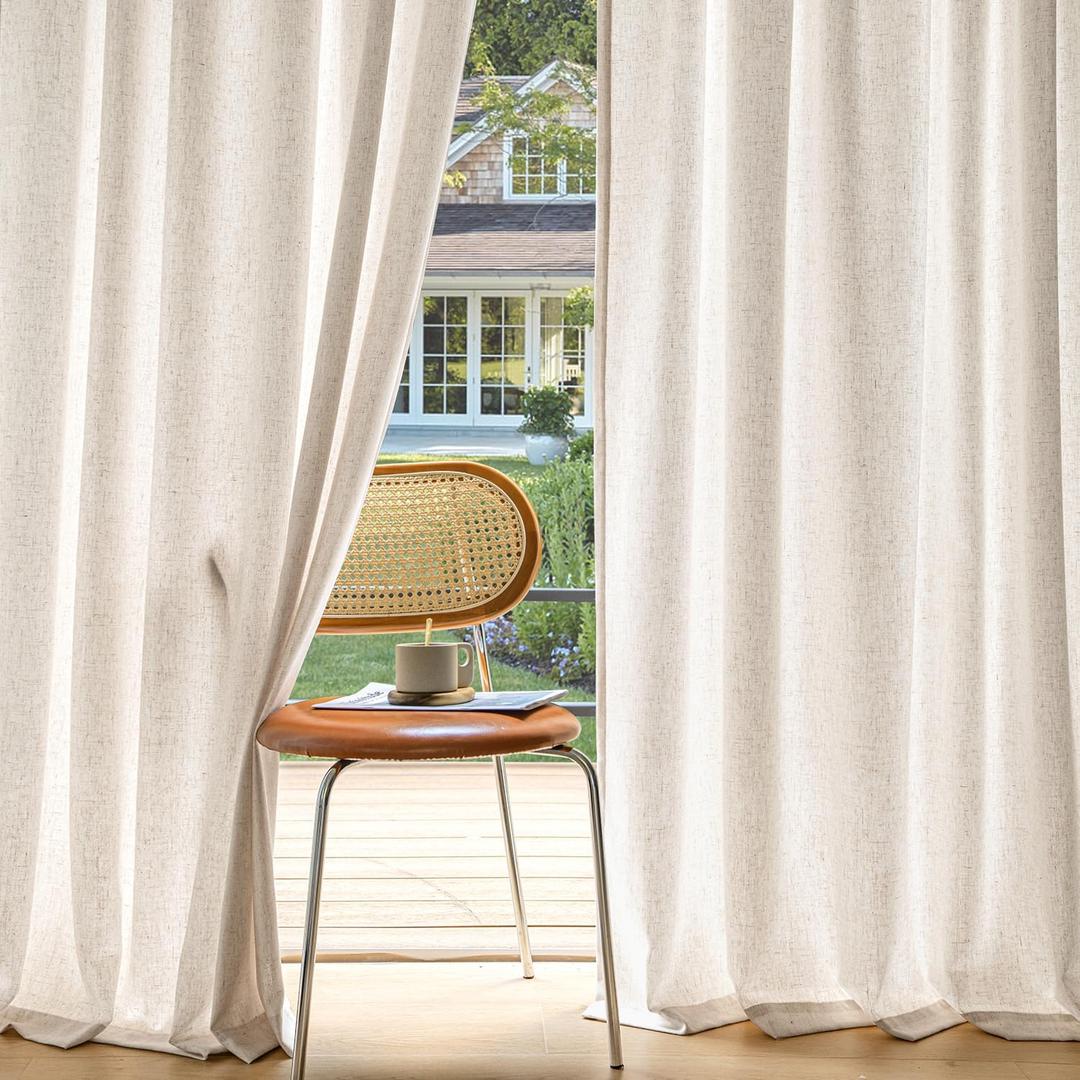 MIULEE Non-See-Through Privacy Linen Curtains 2 Panels, Light Filtering Window Curtains Farn House Textured Back Tab Semi Sheer Drapes for Bedroom Living Room, 52 x 72 Inches Long, Cream