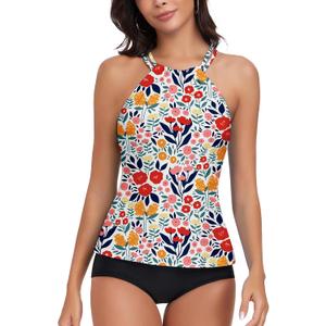 WOWENY Womens Swim Tankini Tops High Neck Bathing Suit Slim Fit Swim Tops UPF 50+ Tummy Control Swimsuits No Bottom (White, S)