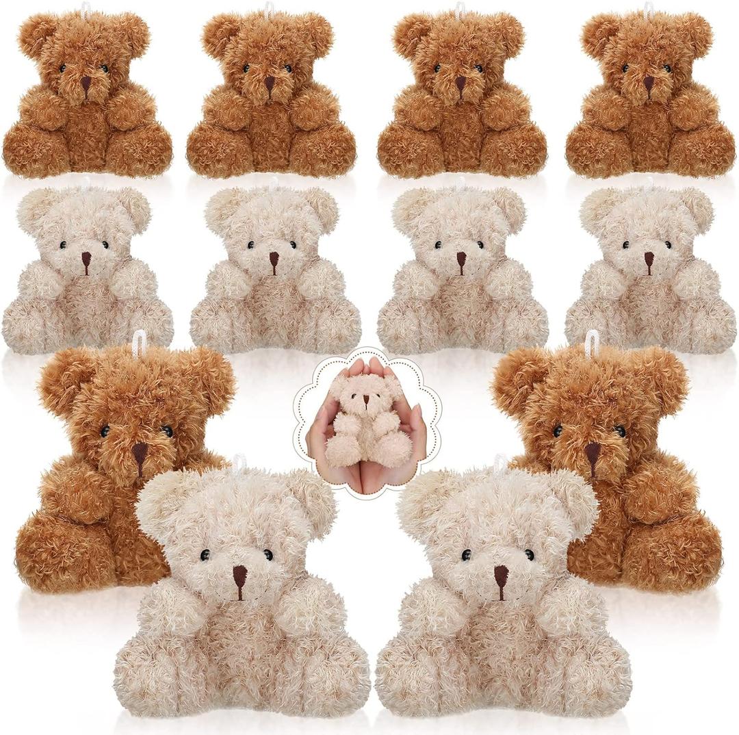 Sotiff 12 Pcs Mini Plush Bear Bulk 4 Inch Stuffed Bears Soft Tiny Animal Doll DIY Keychains Gifts for Volunteer Graduation Baby Shower Party Favors(Brown, Apricot)